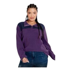 Avenue Women’s Size 18 Purple & Blue Color Block Polar Fleece Pullover